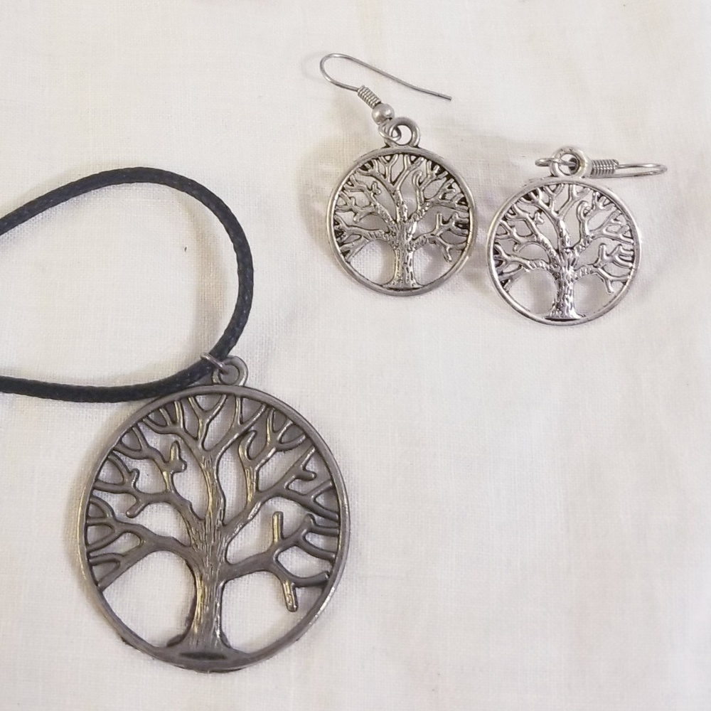 Silver Tree of Life Necklace & Earrings